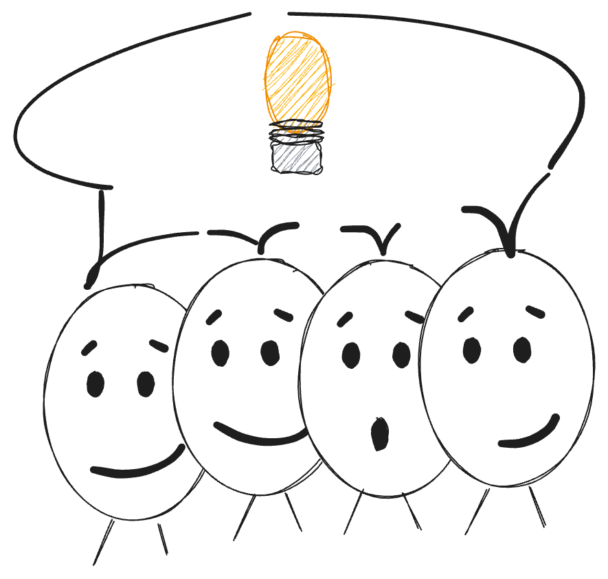 mutliple stick figures with shared idea